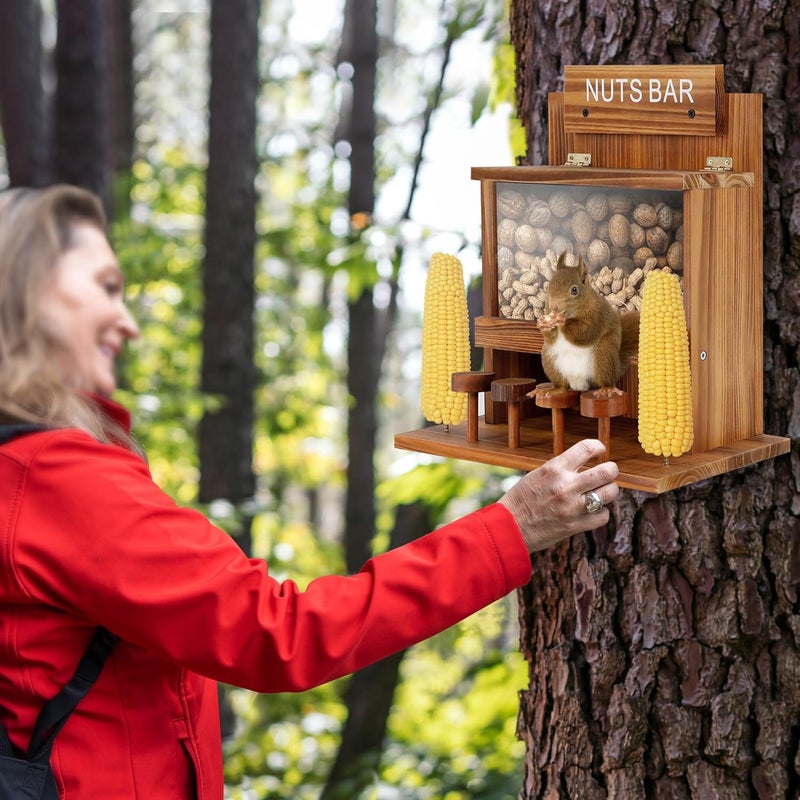 KOOPRO Squirrel Feeder for Outside Tree, Squirrel Picnic Table Feeder for Outdoors Corn Cob Peanut Feeder Funny Chipmunk House Nuts Bar Hanging Wooden Box - Image 2